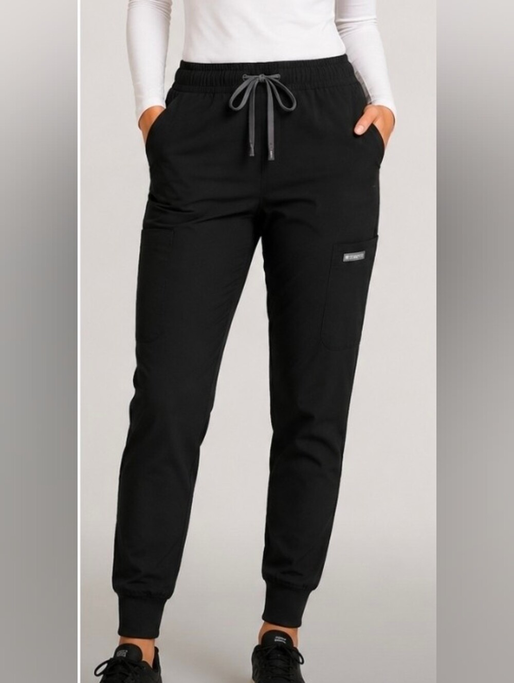 Maevn Black Scrub Jogger Pants Women XS Cargo Drawstring Style 5092